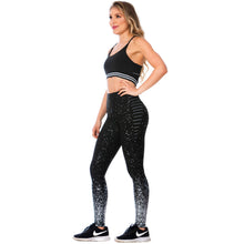 Load image into Gallery viewer, FLEXMEE 946166 | High-Waisted Shimmer Print Black Gym Leggings
