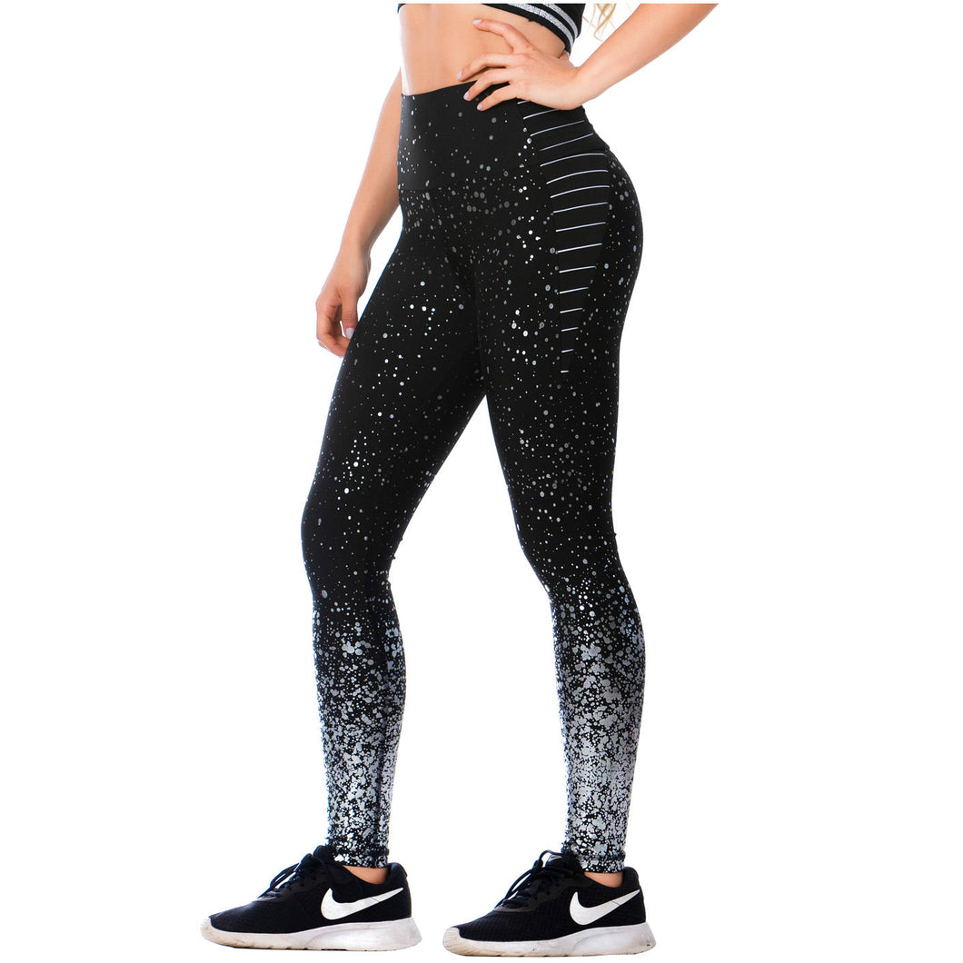 FLEXMEE 946166 | High-Waisted Shimmer Print Black Gym Leggings